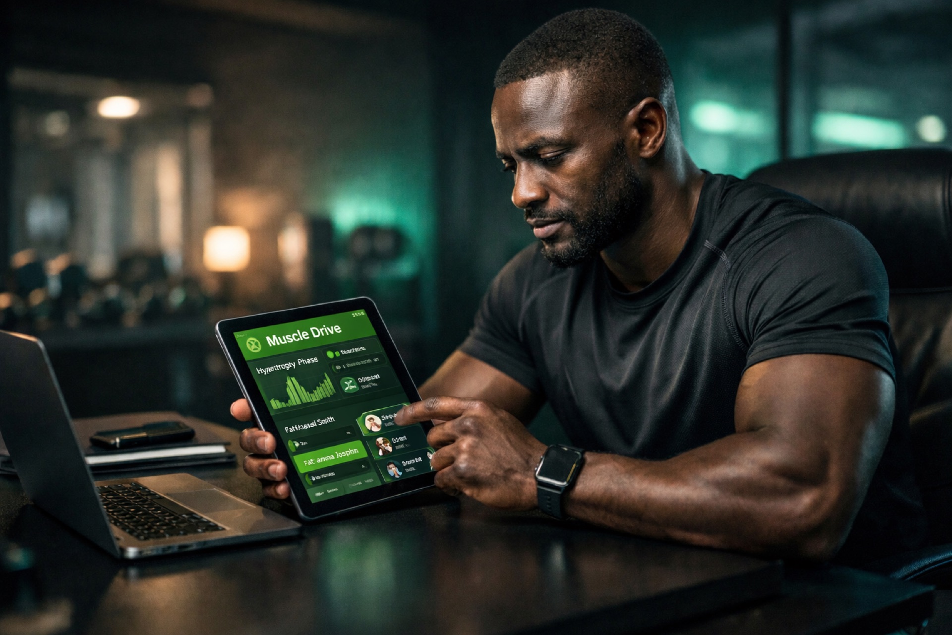 Coach reviewing Muscle Drive on a tablet