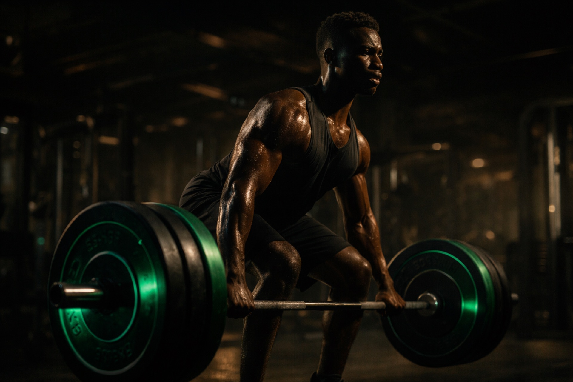 Kenyan man mid-deadlift in a gym